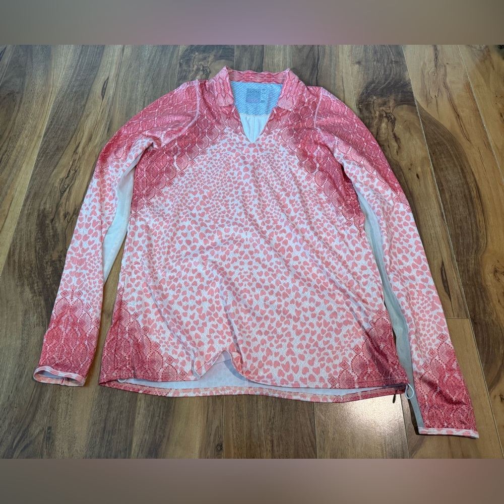 Lucky In Love Pink Tennis Pickleball Top Size Small (4-6) Mesh Long Sleeve